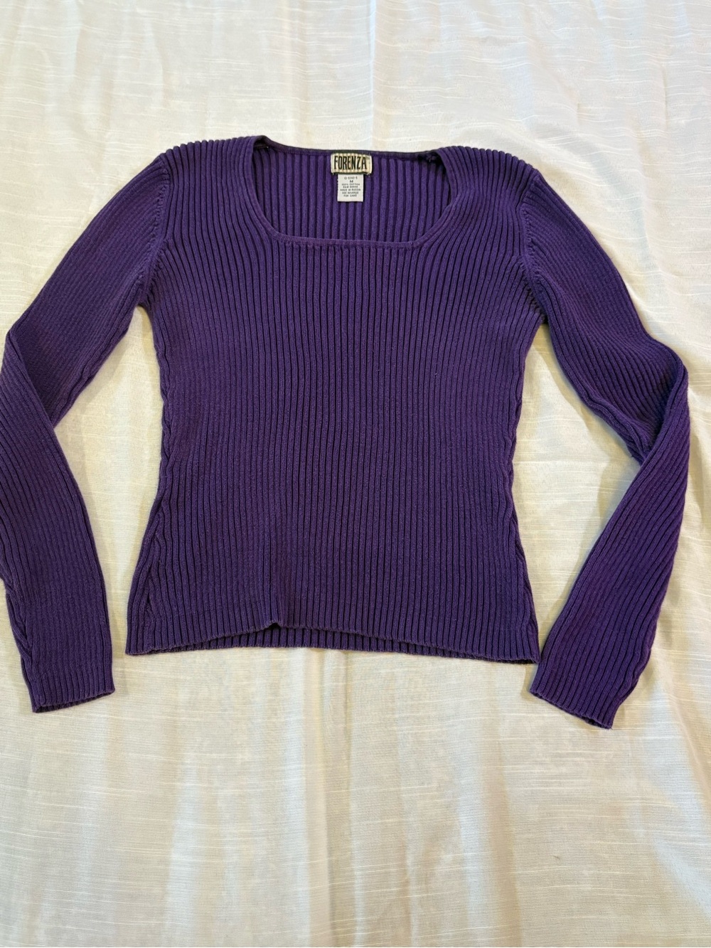 Vintage 90s Forenza Women's Purple Ribbed Square-Neck Sweater 100% Cotton